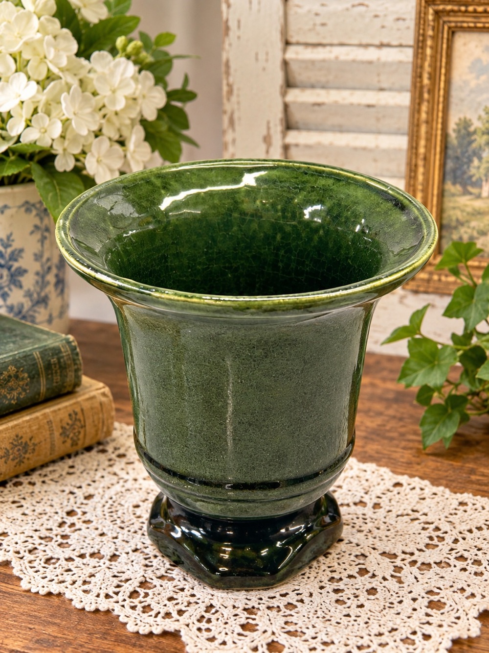 Vintage Glazed Ceramic Dark Green Vase Made In The U.S.A.